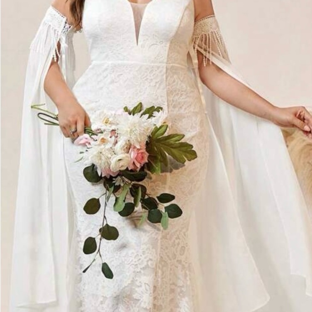 White Off-Shoulder Plunge Wedding Gown